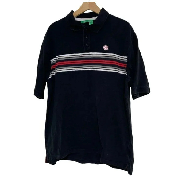 ROCA WEAR‎ Vintage XL black polo with red & white stripes Retro Hip Hop - Picture 5 of 5